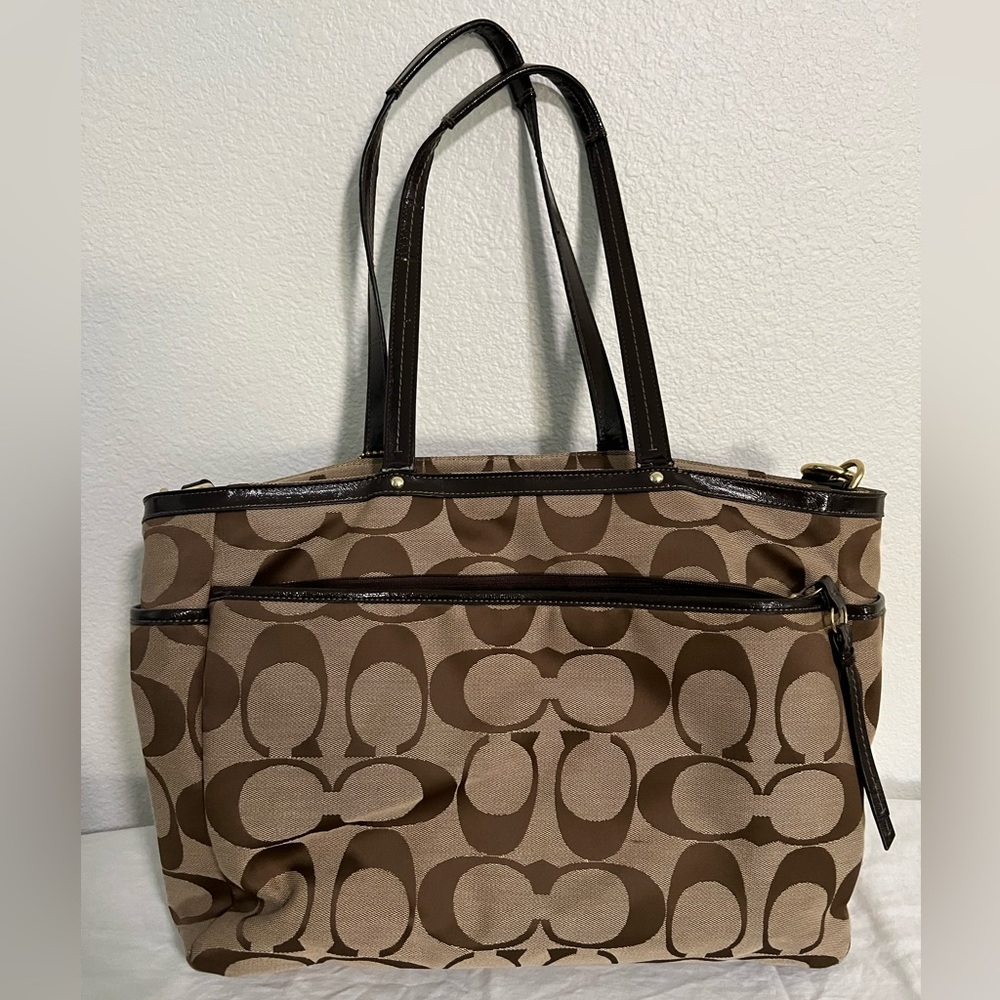 Coach Signature Brown/Tan Shoulder Multi-Purpose or Diaper Bag - Picture 2 of 16